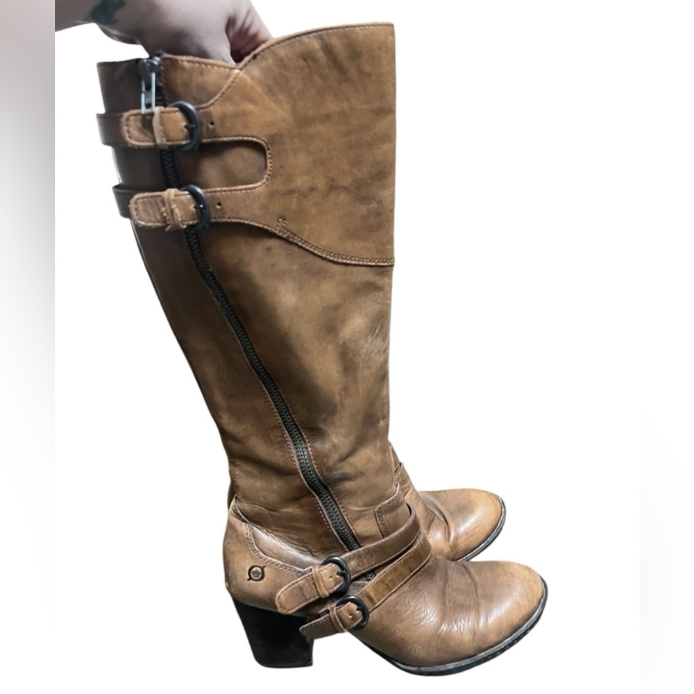 Born Milari Marrone brown leather knee high heeled boots - Picture 2 of 12